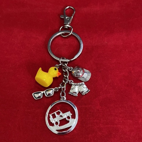 Yellow Duck ATV Off Road Keychain Bag Charm Ducking Cap Sunglasses Short… - Picture 2 of 6